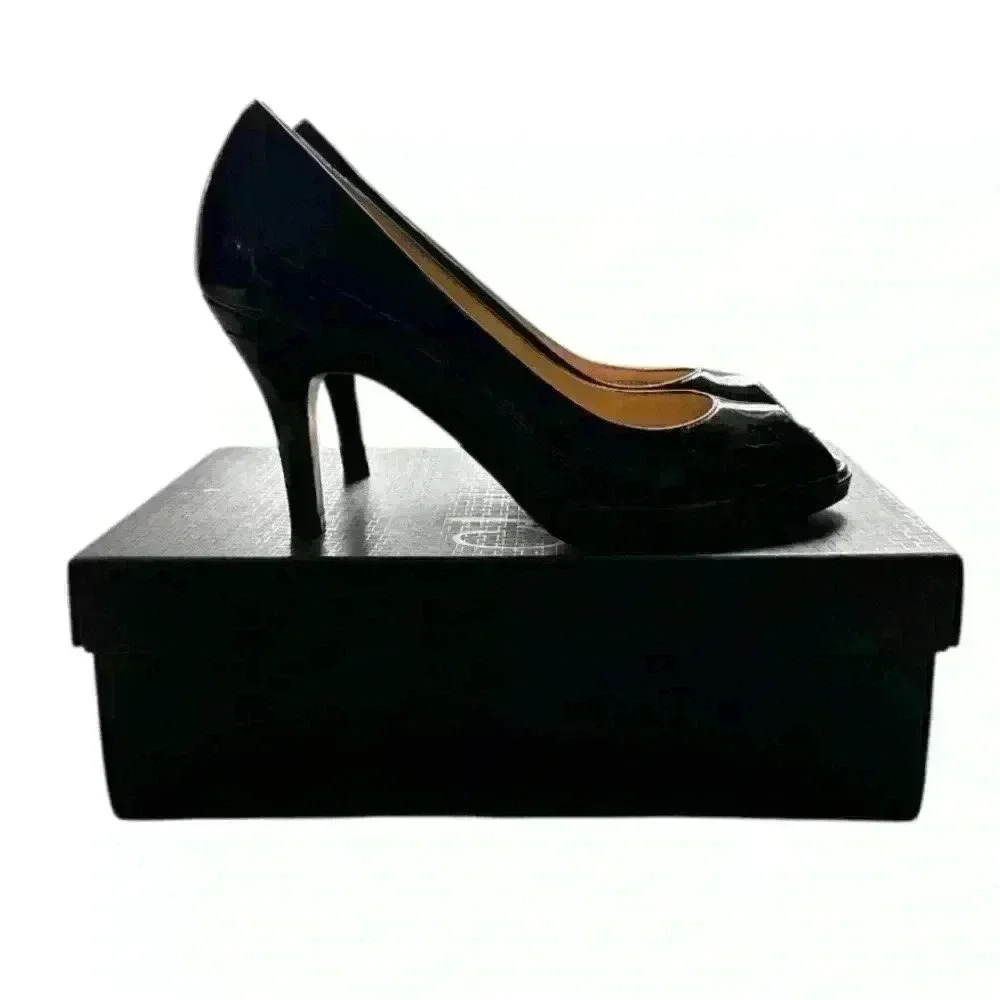 Cole Haan Collection Carma Black Patent Leather Peep Toe Pumps Sz 8.5